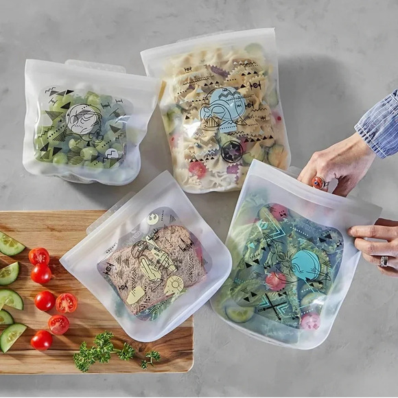 NEW Star Wars Pyrex 4pc Platinum Silicone 4-Pc Storage Bags - Picture 1 of 8